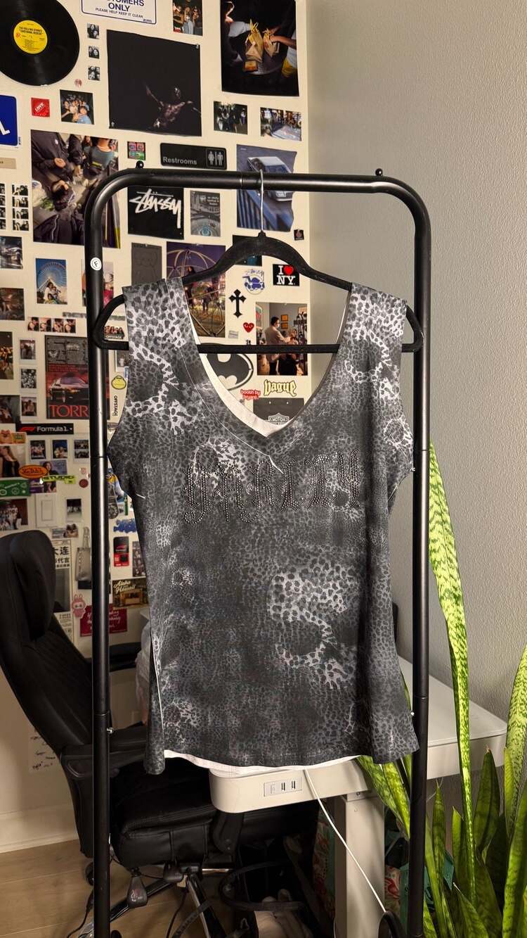 Harley-Davidson Y2K Vintage Leopard Print Rhinestone  V-Neck Tank Top